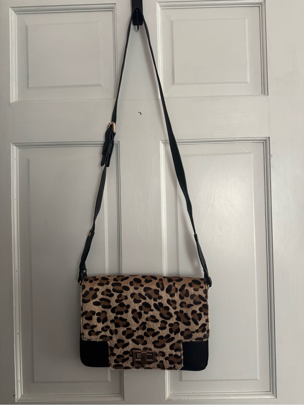 Street Level Leopard Print Shoulder Bag with Black Trim